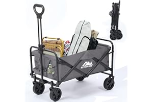 KOMSURF Foldable Utility Wagons Heavy Duty Folding Grocery Cart on Wheels, 200 lbs Capacity with Side Pockets for Garden, Shopping, Sporting and Beach Outdoor Use