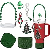 VirgoCCY Christmas Stanley Cup Accessories Set Including 1pcs 0.4in Straw Covers, 1 Water Bottle Handle Strap, 2 Cute Christmas Charms and 1 Silicone Boot for Stanley 40oz & 30oz Tumbler