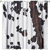 Cow Print Curtains for Bedroom, Living Room, Kitchen - Western Farmhouse Decor - Fuzzy Black Brown Animal Print W42xL45 Inch