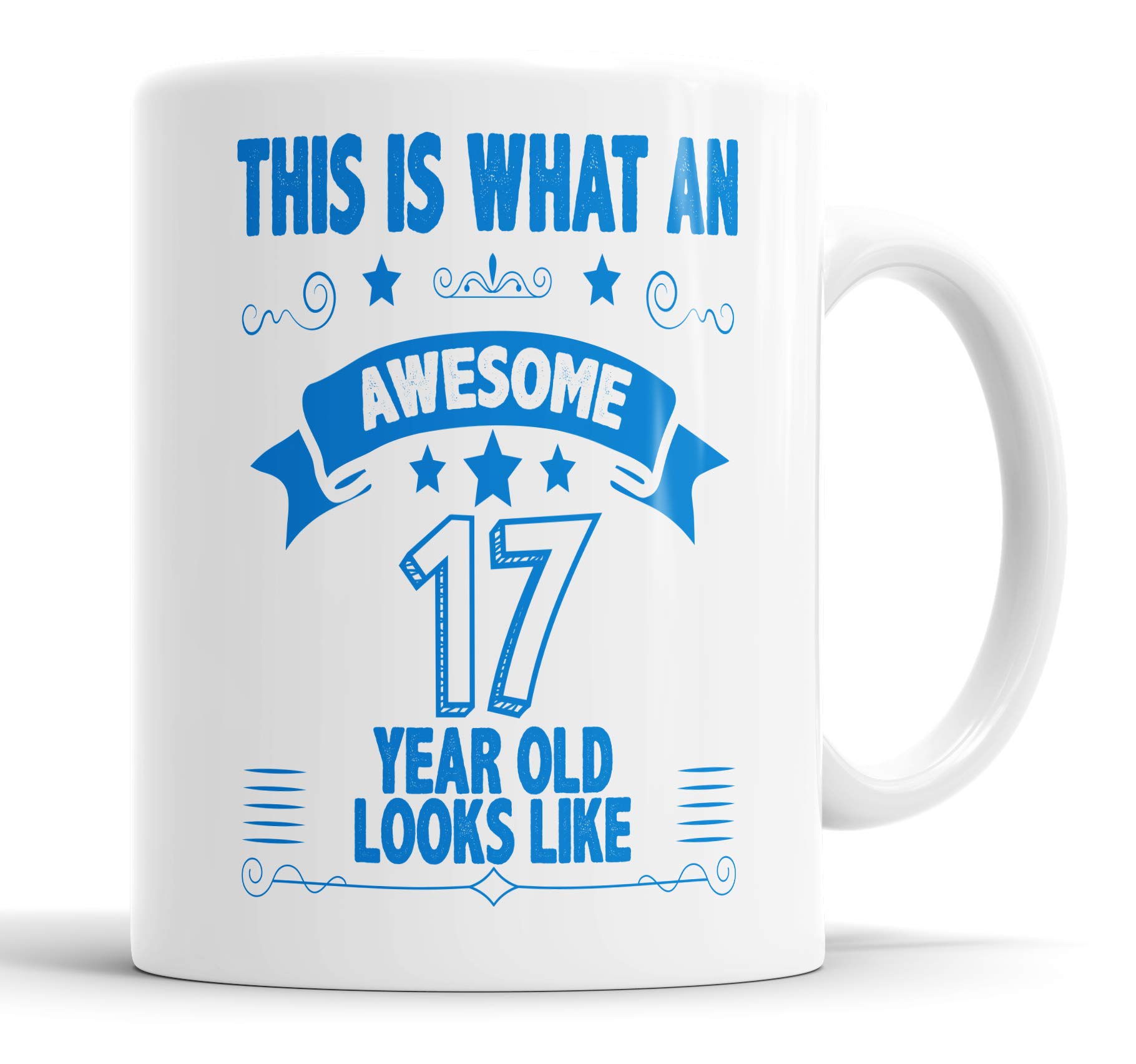 This is What an Awesome 17 Year Old Looks Like Mug 17th Birthday Present Gift for Brother Sister Son Daughter Friend Christmas Cup, Ceramic Mugs (Blue)