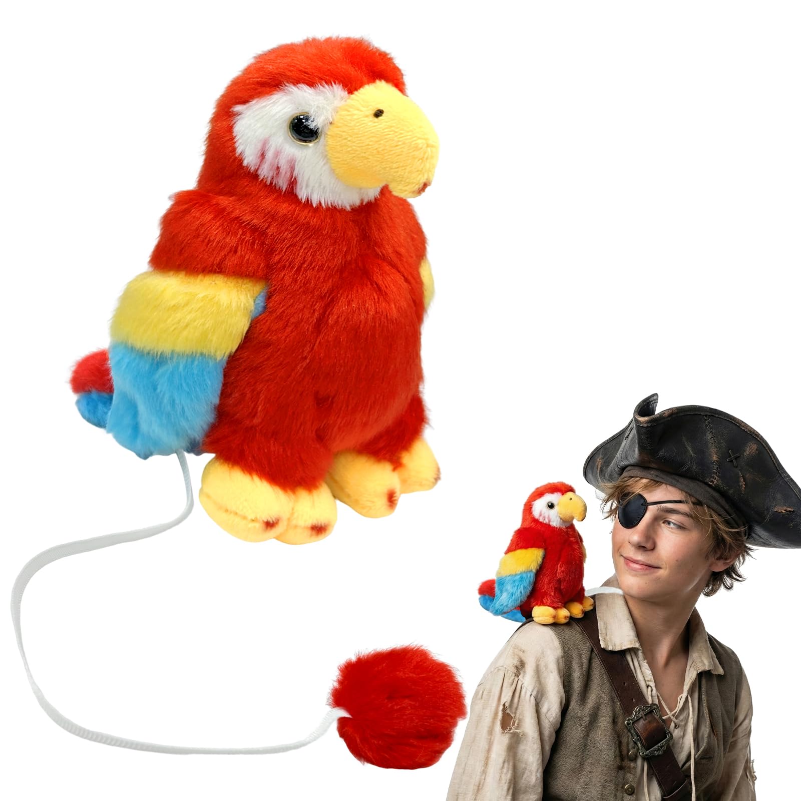 Ludihive Pirate Parrot Shoulder Prop, Plush Parrot, Shoulder Clip On, Pirate Costume Accessory, with Magnetic Plate, Fancy Dress, for Christmas Carnival Party Performance Gift