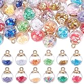 CRAFTYMELODY 50Pcs 16mm Glass Ball Charms Transparent Glass Ball Charm Pendants with Shining Stars Sequins Colorful DIY Charms Hanging Pendants for Earring Bracelet Necklaces DIY Jewelry Making
