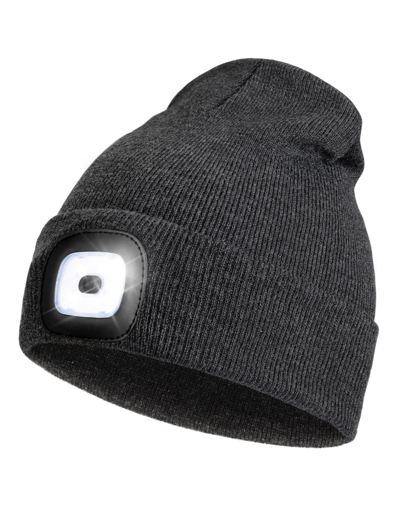 Rechargeable LED Lighted Beanie, Perfect Dad Gifts in Christmas, Stocking Fillers Cap with Light Hands Free Head Torch Unisex Winter Warm Knit Beanie Slate Gray