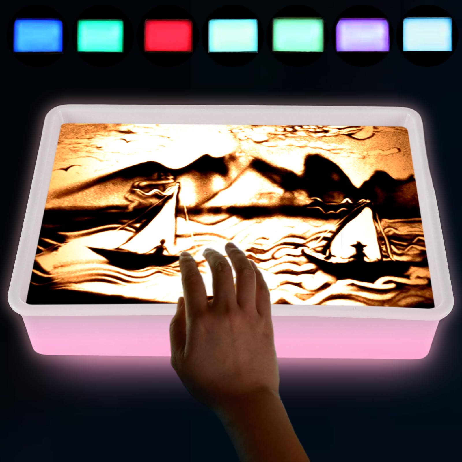 Photo 1 of Blevla Kids Light Table Sand Painting Light Box Sand Drawing Toys Drawing Art Kits with Adjustable LED Lights in 7 Colors Sand Table