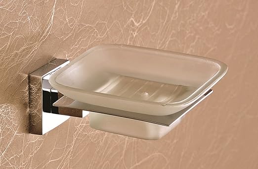 EMBROS Masterpiece Glass Soap Dish - Bathroom Glass Soap Stand - Brass Glass Soap Dish Holder Wall Mounted QUBIX