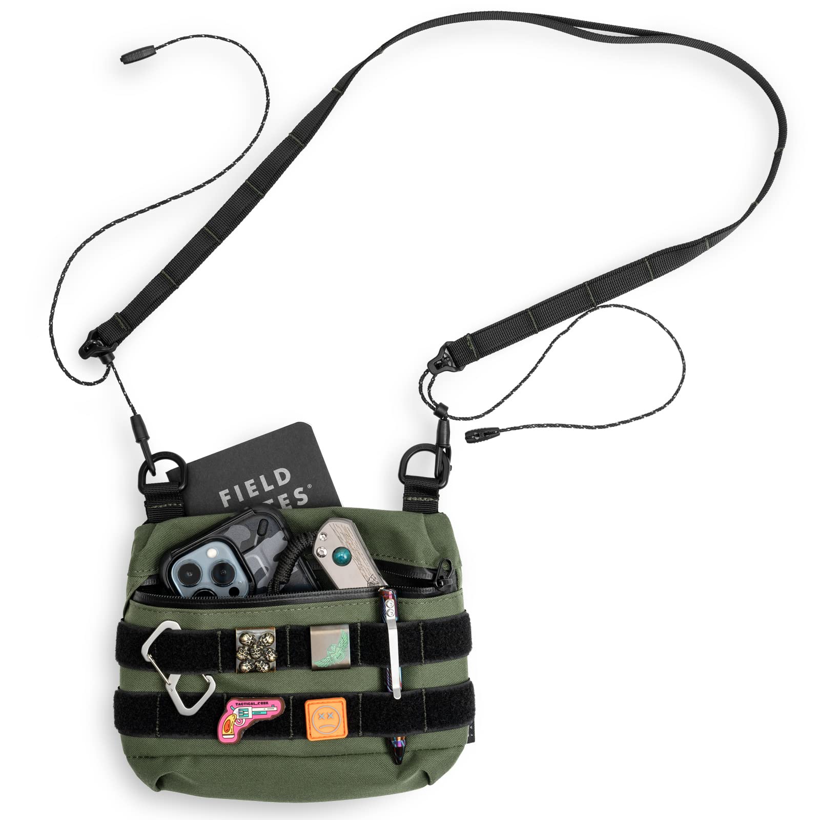 TACTICAL_GEEK Cache L2 EDC Sling Bag, 500D Cordura Nylon Crossbody Bag Organizer, YKK Zipper EDC Molle Bag, Tactical Backpack, Multifunctional Shoulder Daypack for Daily Hiking Carry, Green