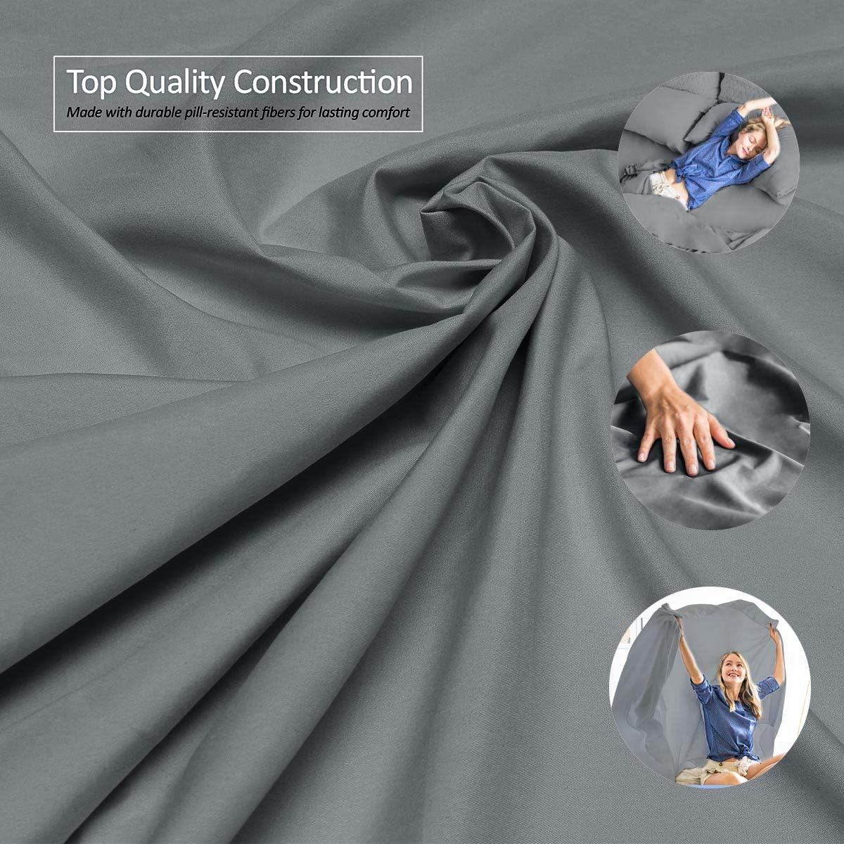 Wonwo Bed Sheet Set Queen Size Hotel Luxury Quality Sheets Brushed Microfiber 1800 Thread Count Sheets Hypoallergenic 16 inch Deep Pocket, 1 Flat Sheet, 1 Fitted Sheet, 2 Pillowcases, Grey: Kitchen & Dining