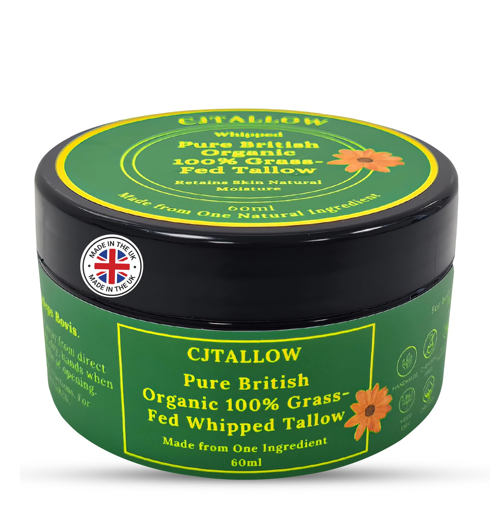Pure Organic Beef Tallow Face Cream & Moisturiser | Your Natural Skin Care | Moisturise Deeply, Support Repair, Soothe Irritation, Strengthen Barrier, Anti-Aging | Made in UK by (CJ TALLOW) 60ml