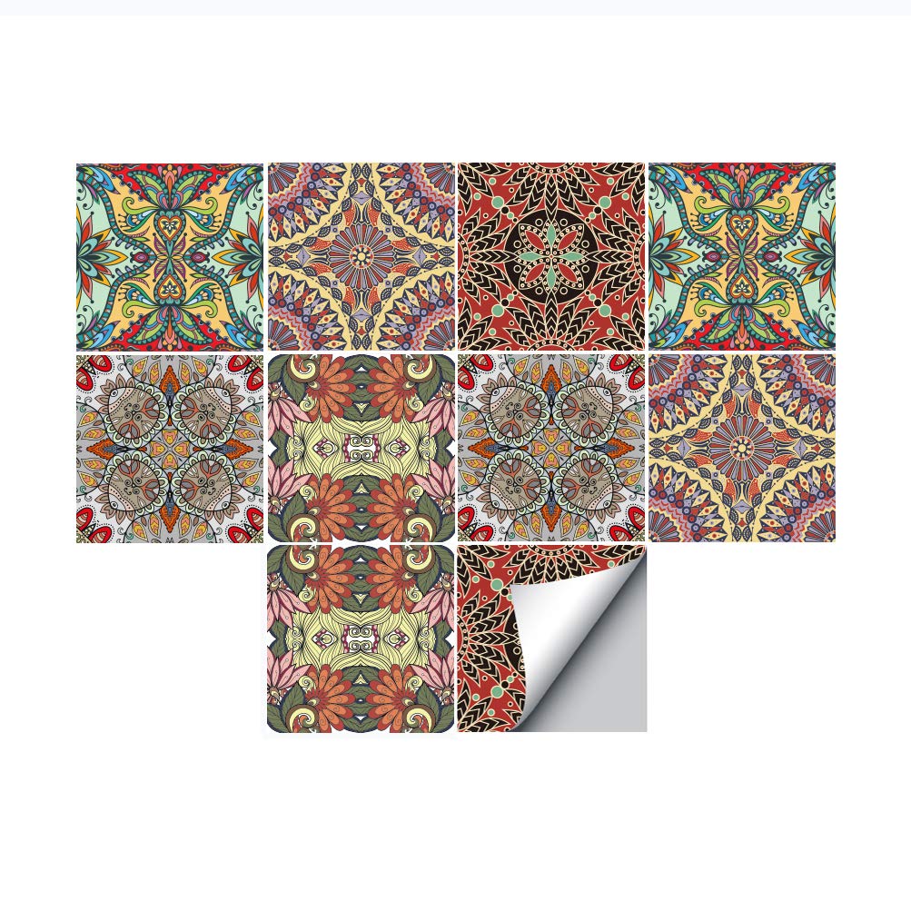 Floor Wall Tile Transfers Sticker for Home Decor, Peel & Stick self-Adhesive splashback, Tile Decals for Living Room Kitchen Bathroom Decor, 10 Pieces (TS061, 20x20cm)