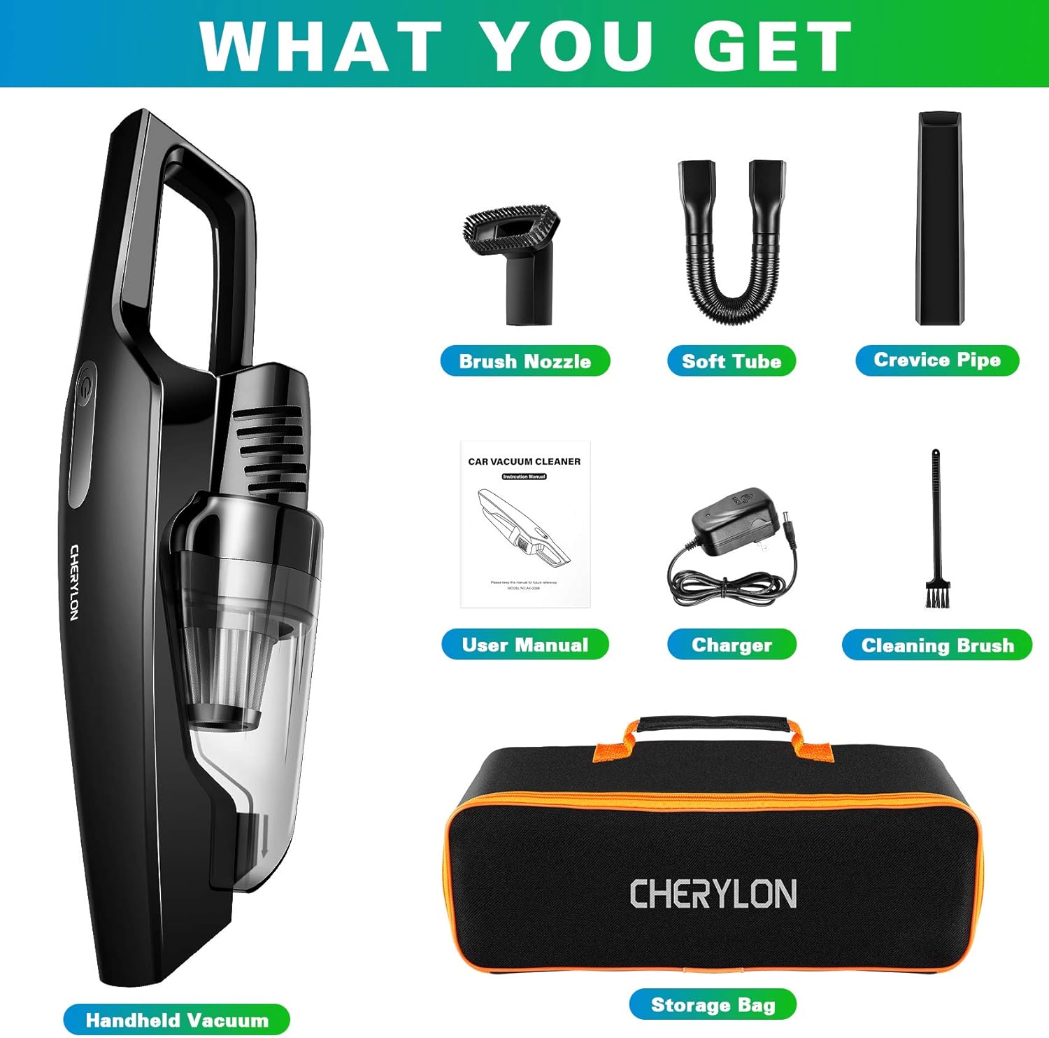 Handheld Vacuum Cordless, CHERYLON Portable Vacuum with 150W High Power and 8000Pa, Mini Car/Home Vacuum Cleaner Powered by Lithium Ion Cordless Hand Vacuum -