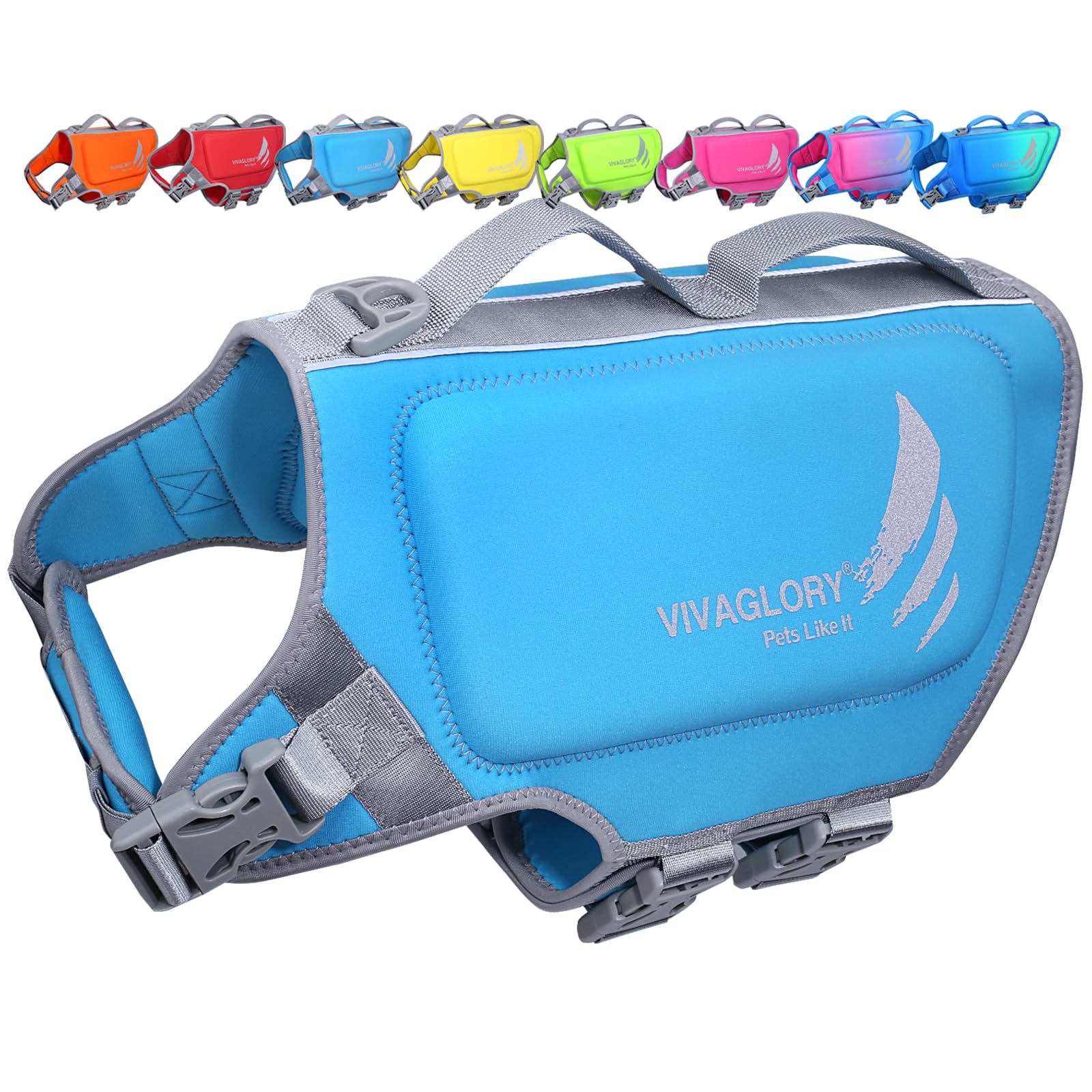 VIVAGLORY High Buoyancy Dog Life Jacket, Swim Vest with Handle, Dog Life Jacket for Swimming & Boating, Buoyancy for Doggy, L, Blue
