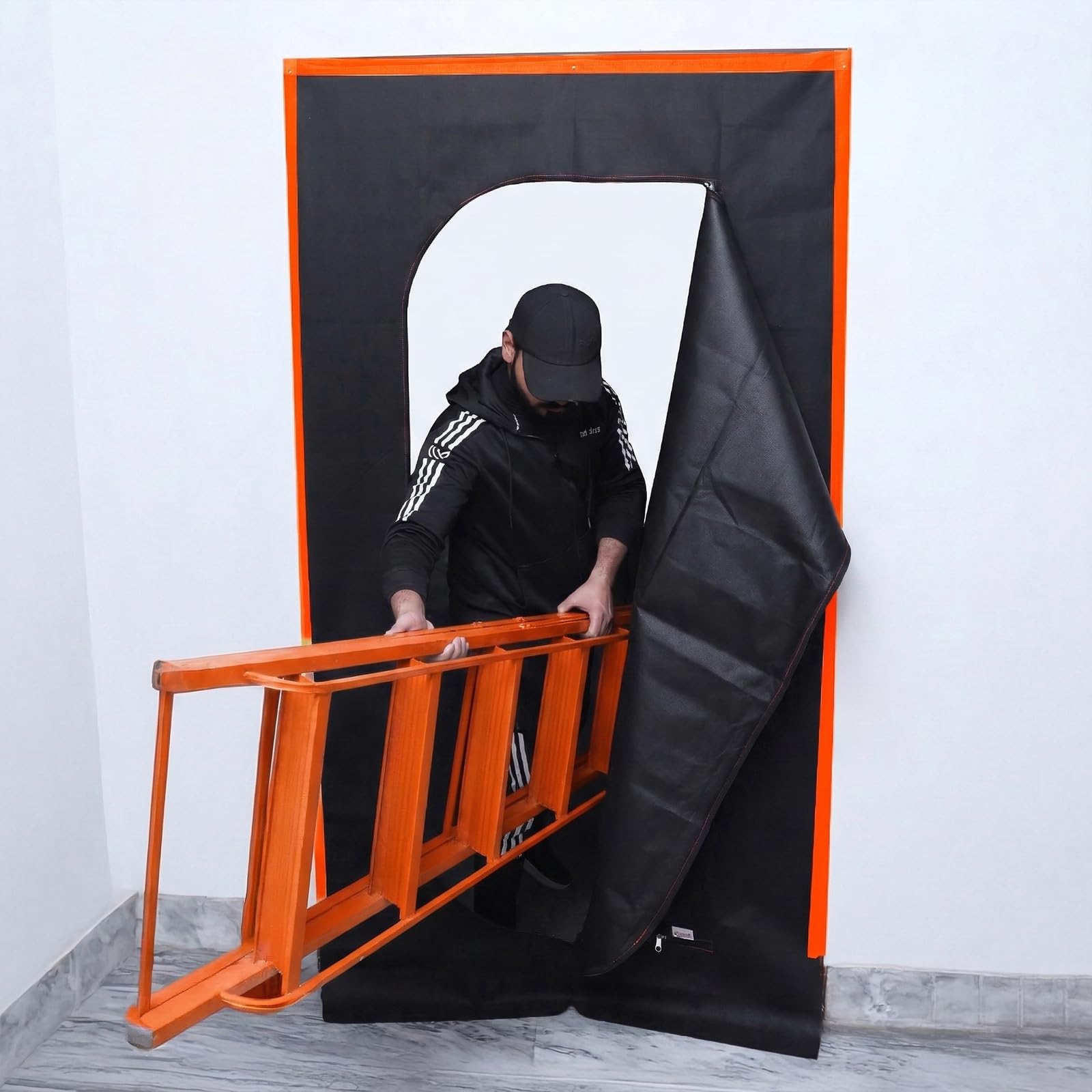 Anti-Dust Zip Door Cover, Size 220 cm X 110 cm, Heavy Duty Door Zipper Sheet for Decorating and Painting with Double Puller, Thick Polypropylene Building Door Dust Protector Drop Cloth Sheet for DIY