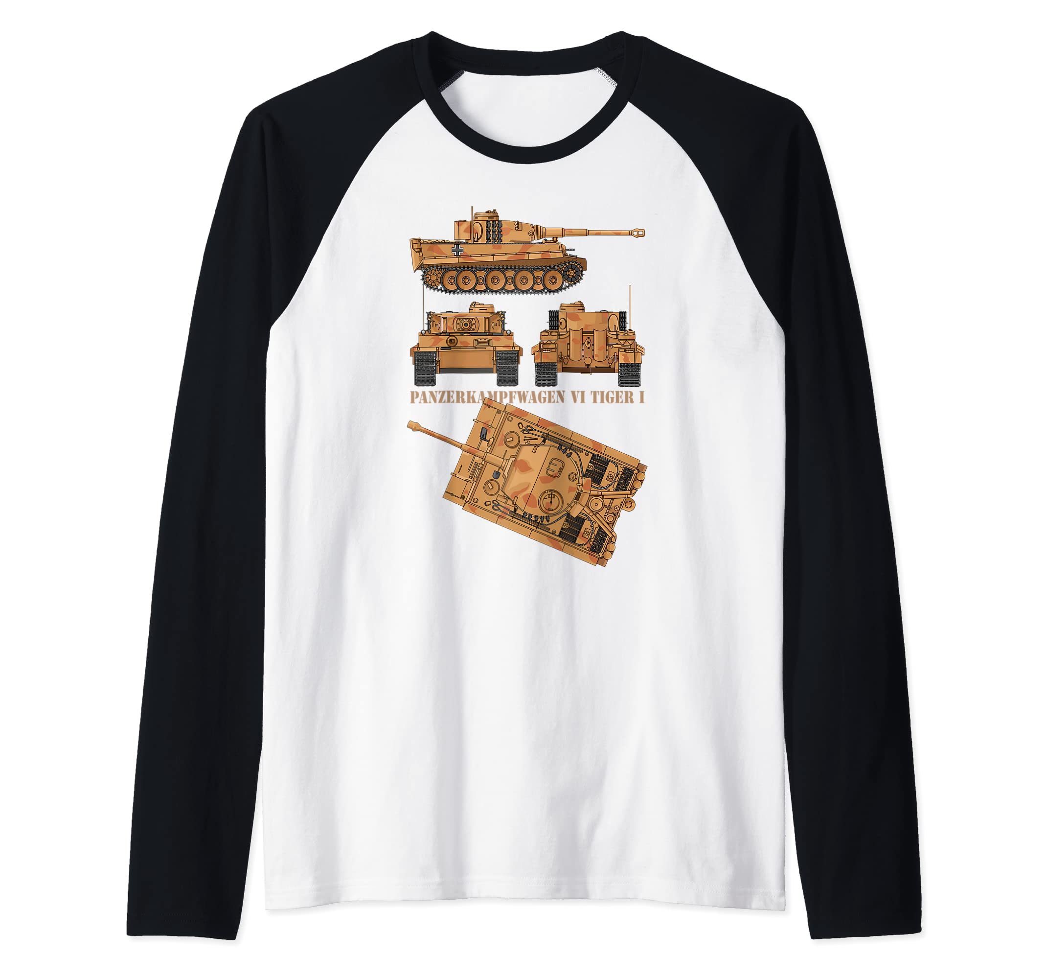 Panzer VI Tiger I WW2 German Military Tanks Diagrams Raglan Baseball Tee