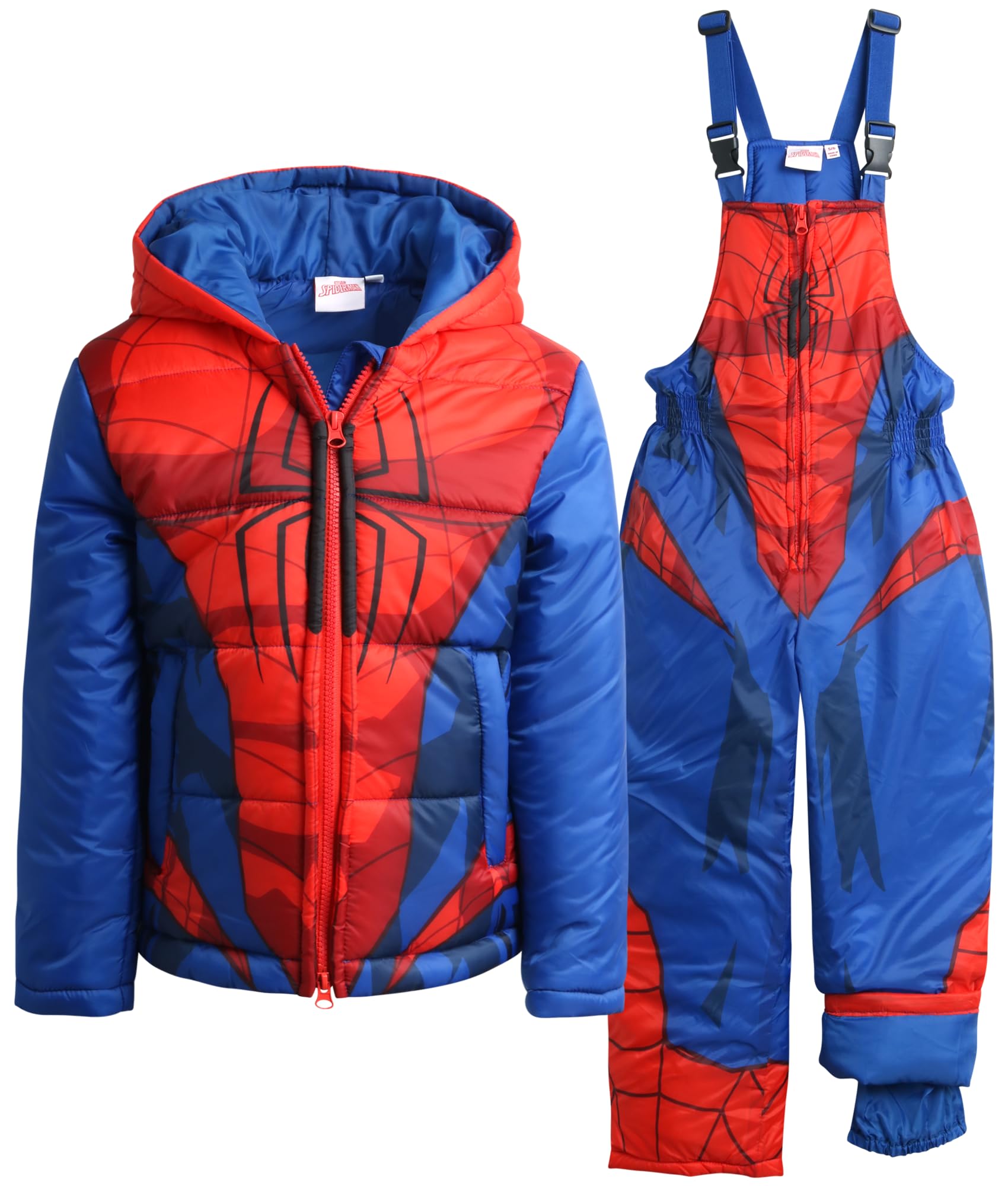 Marvel Spider-Man Boys Snow Suit Set - 2 Piece Insulated Boys Winter Coat Ski Jacket & Ski Pants Bib Overalls for Toddlers