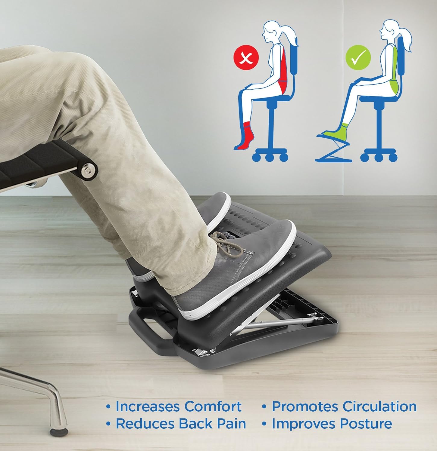 Mount-It! Adjustable Footrest with Massaging Bead | Adjustable Height and Tilt Office Foot Rest Stool for Under Desk Support | 5 Height Settings, 3 Tilt Settings | Black : Office Products