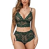 GIEAUAU Sexy Lingerie for Women 2 Piece Bra and Panty Sets Sheer Floral Bralette Lace Lingerie Set