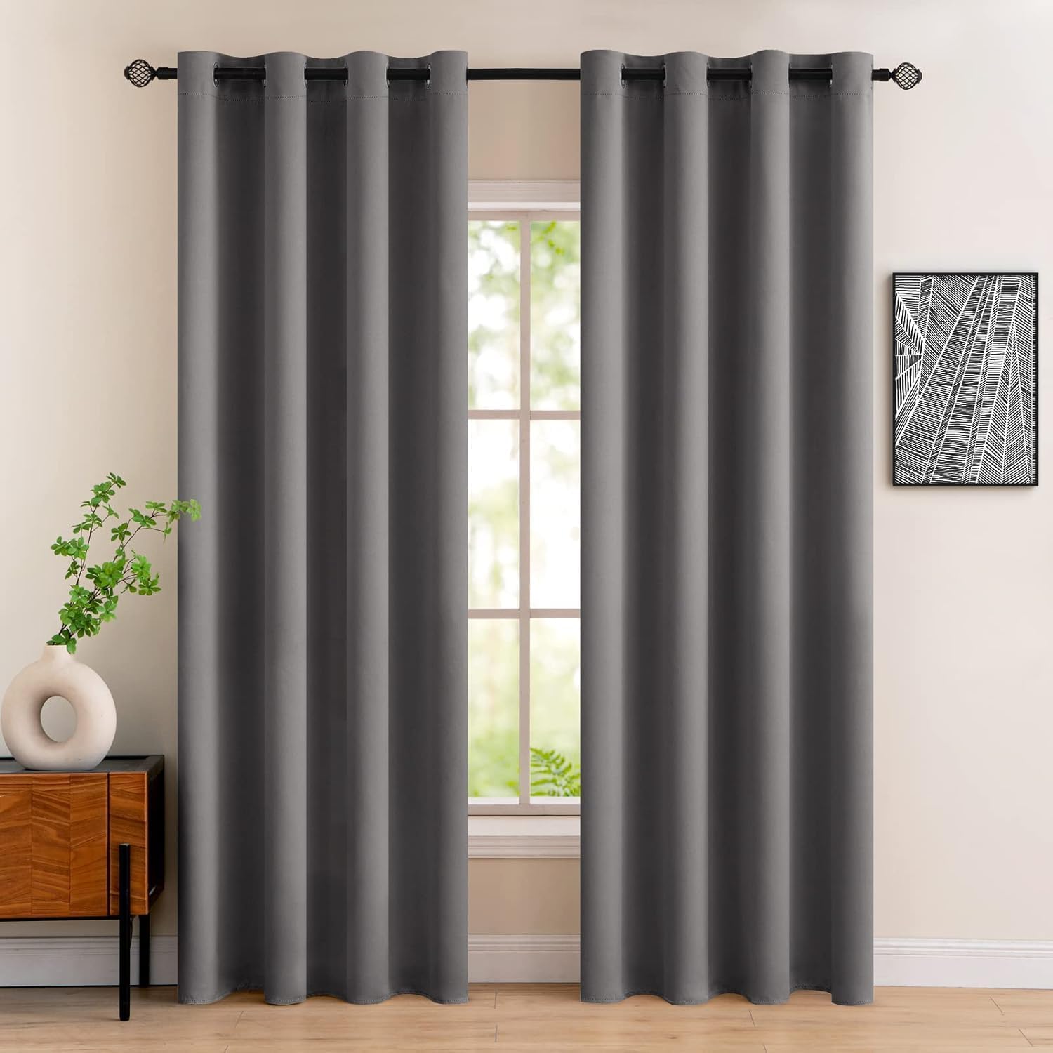 MIULEE Grey Blackout Curtains for Living Room 2 Panel Set, Premium Eyelet Curtains for Bedroom, Thermal Insulated Window Curtain Drapes, Black Out Curtain 96 Drop, Each Panel 55 x 96 Inches