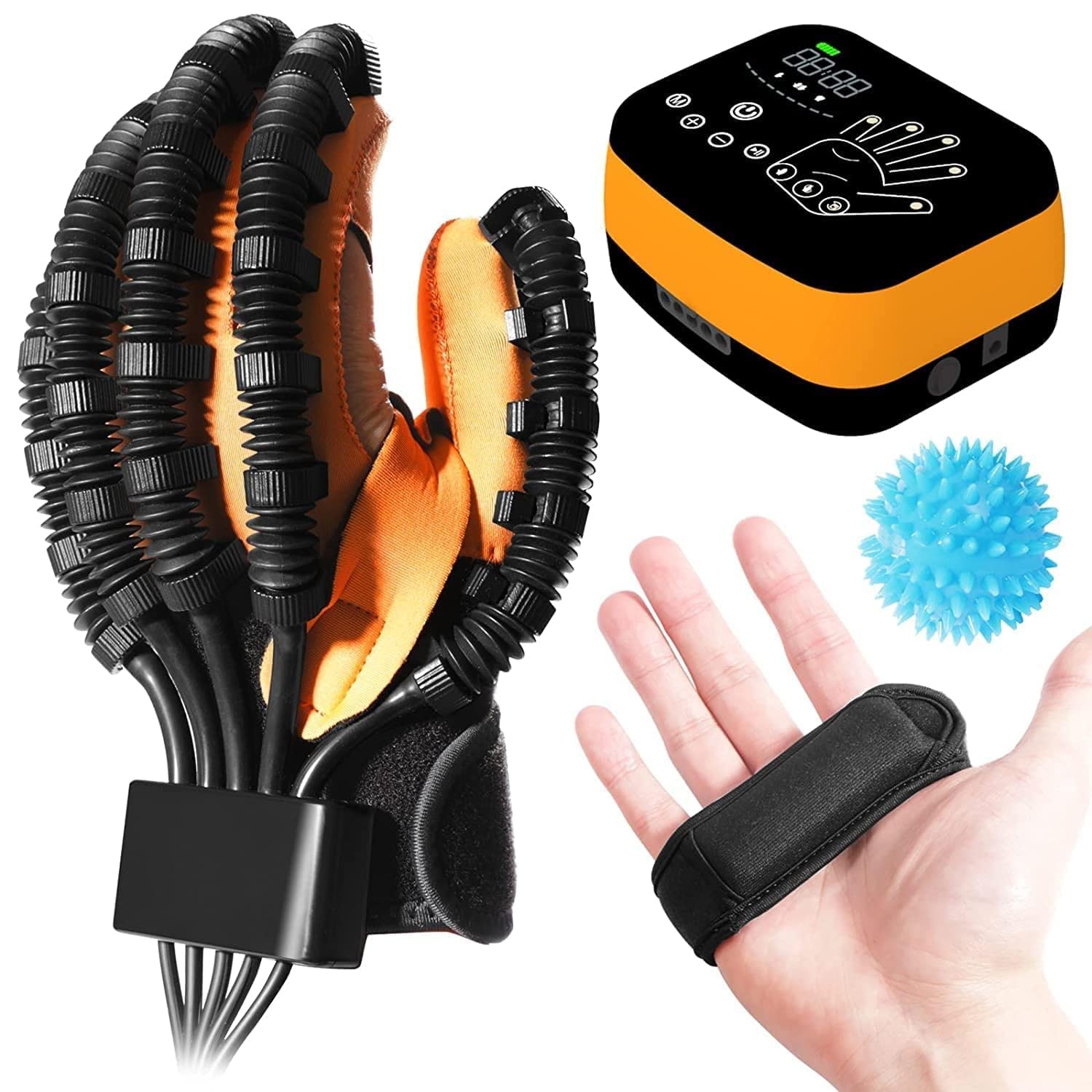EMFOCU Stroke Hemiplegia Arthritis Patient Finger and Hand Function Rehabilitation Trainer Training Robots Rehab Gloves Left Recovery Exercise Medical Equipment, Orange