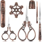 7 Pcs Vintage Sewing Kit Embroidery Scissors Set for Christmas, Red Copper | Embroidery Scissors Kit, Xmas Stainless Steel Sewing Tool, Awl Scissors Thimble Needle Bottle Threading Needle Winding Board
