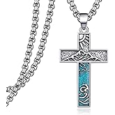 qielizhu Turquoise Necklace 925 Sterling Silver Western Cross Pendant Necklaces Vintage Turquoise Jewelry for Men Native American Jewelry Gifts