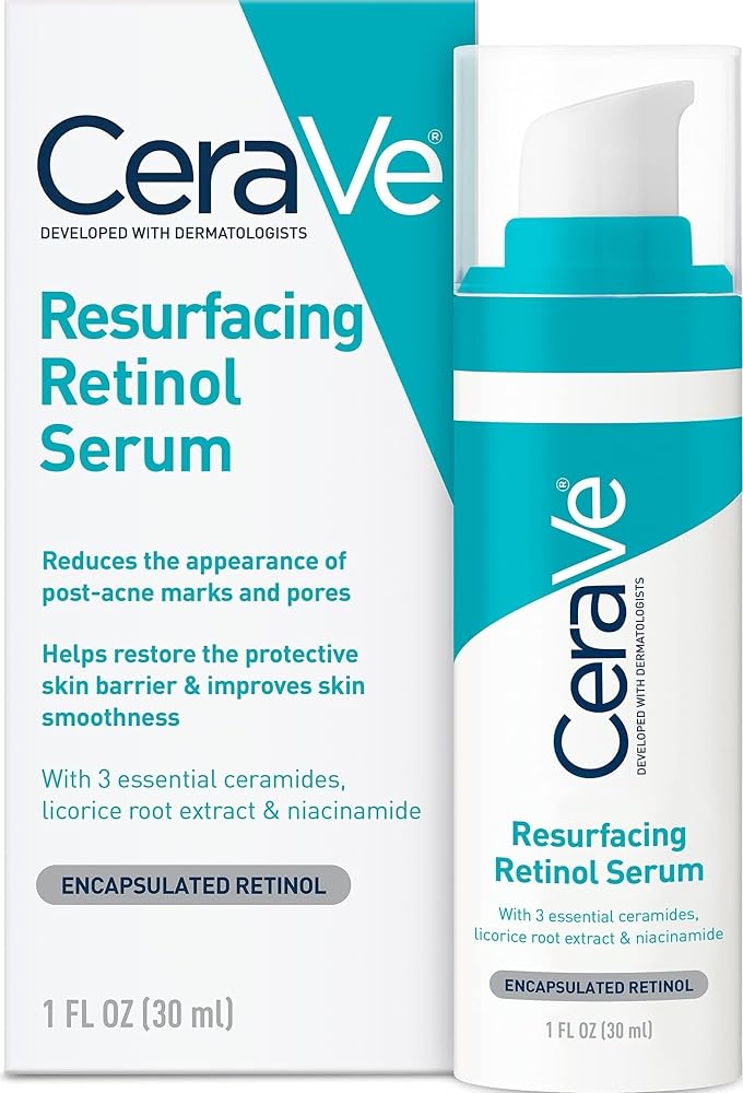 CeraVe Resurfacing Retinol Face Serum with Niacinamide, Pore Minimizer, 1oz | Skin Care Brightening Serum with Licorice Root,