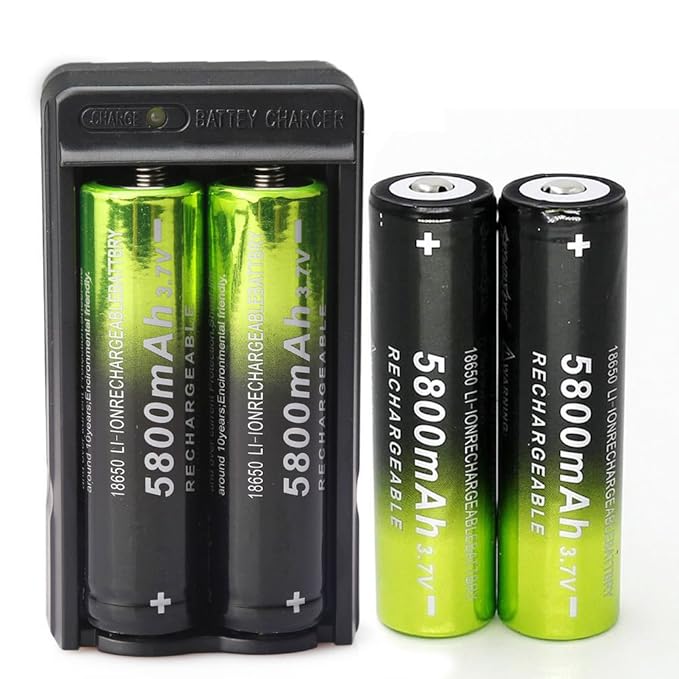 4X 5800mAh Li-ion 18650 3.7V Rechargeable Battery + 1X Dual Smart Battery Charger for Flashlight Headlamp