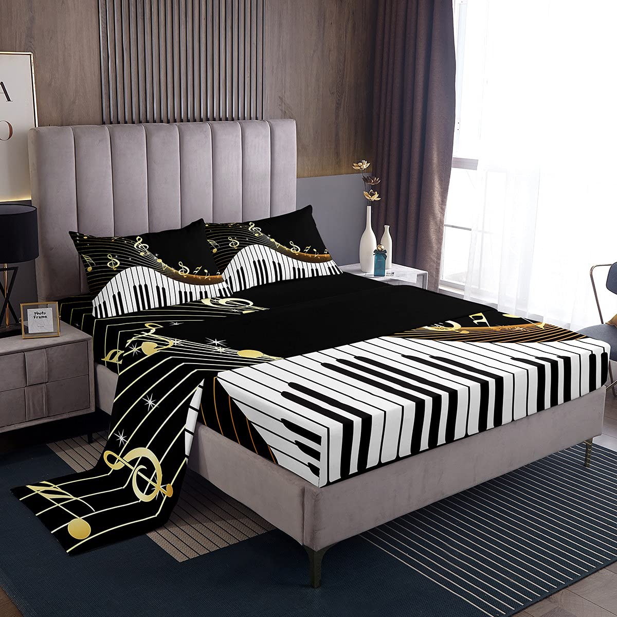 Loussiesd Double Sheet Set Kids Piano Bed Sheets Set Girls Boys Luxury Classic Music Bedding Set Children Musical Bedding Sheets - Deep Pocket Wrinkle Free Hypoallergenic Soft and Cozy Bedding — image 1