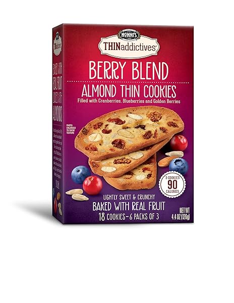 NONNI’S THINADDICTIVES ALMOND THIN COOKIES – BERRY BLEND ALMOND COOKIES – ALMOND COOKIE THINS W/CRANBERRIES BLUEBERRIES GOLDENBERRIES RAISINS SUNFLOWER SEEDS – KOSHER – 4.4 OZ