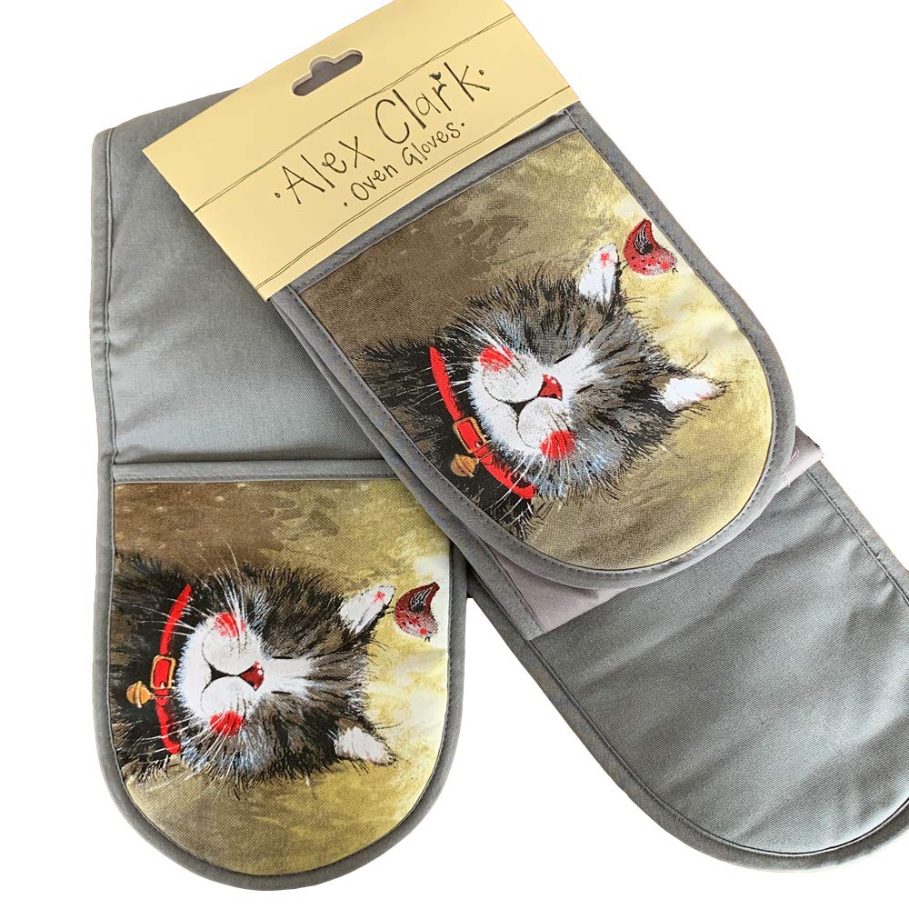 ALEX CLARK KLAUS CAT DOUBLE OVEN GLOVES - 100% Cotton - Baking - Cooking - Kitchen Accessory