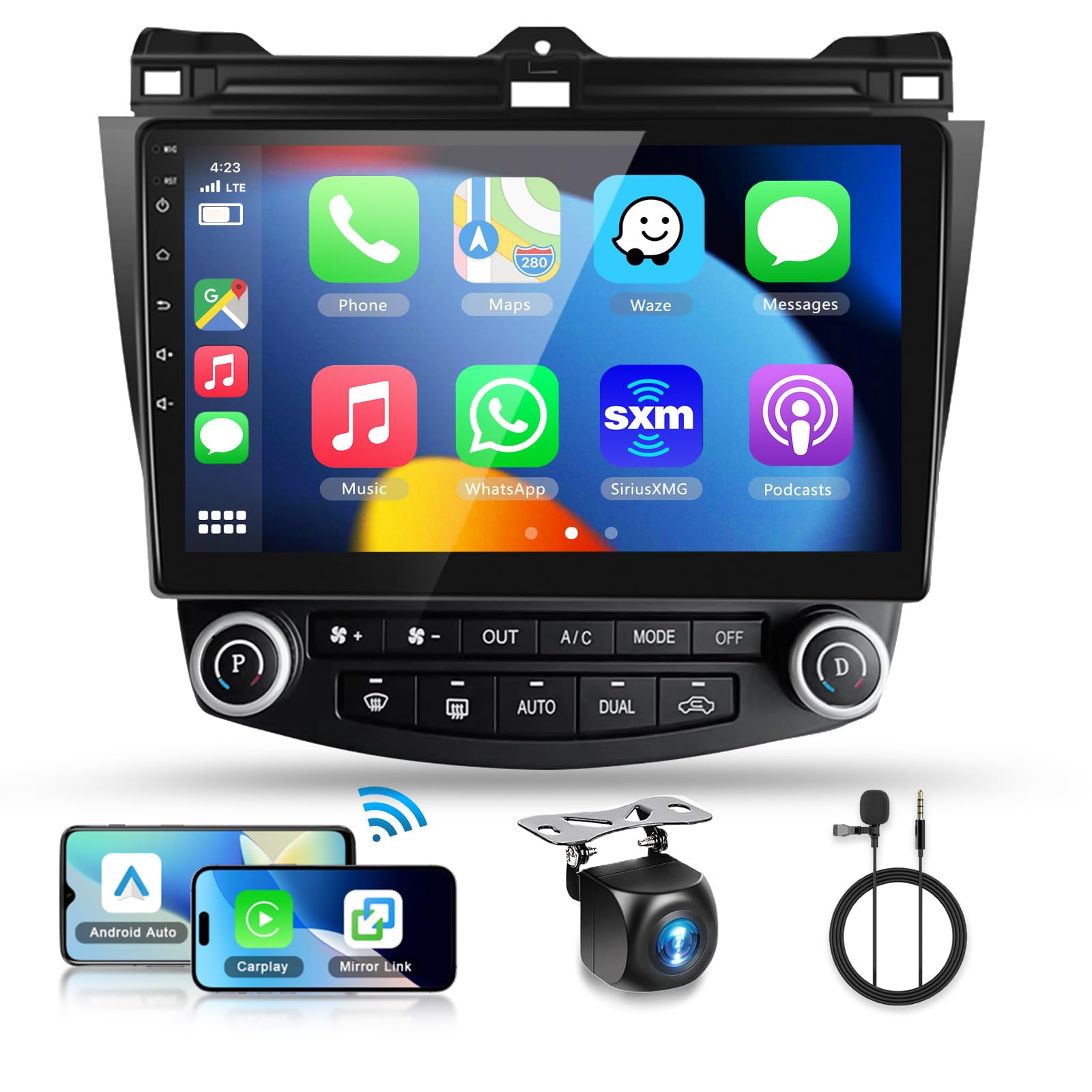 Photo 1 of ?4G+64G? for Honda Accord 7th 2003-2007 Android Car Radio Stereo with Wireless CarPlay Android Auto,10.1 inch IPS Touchscreen Car Stereo Bluetooth5.0,GPS,WiFi,SWC,59UI,32EQ AI DSP+HD Backup Camera
