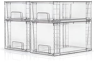 XWYWX Clear Stackable Acrylic Storage Drawers(4 Pack), Plastic Organizer Bins with Handles, Easy Assembly for Bathroom Kitche