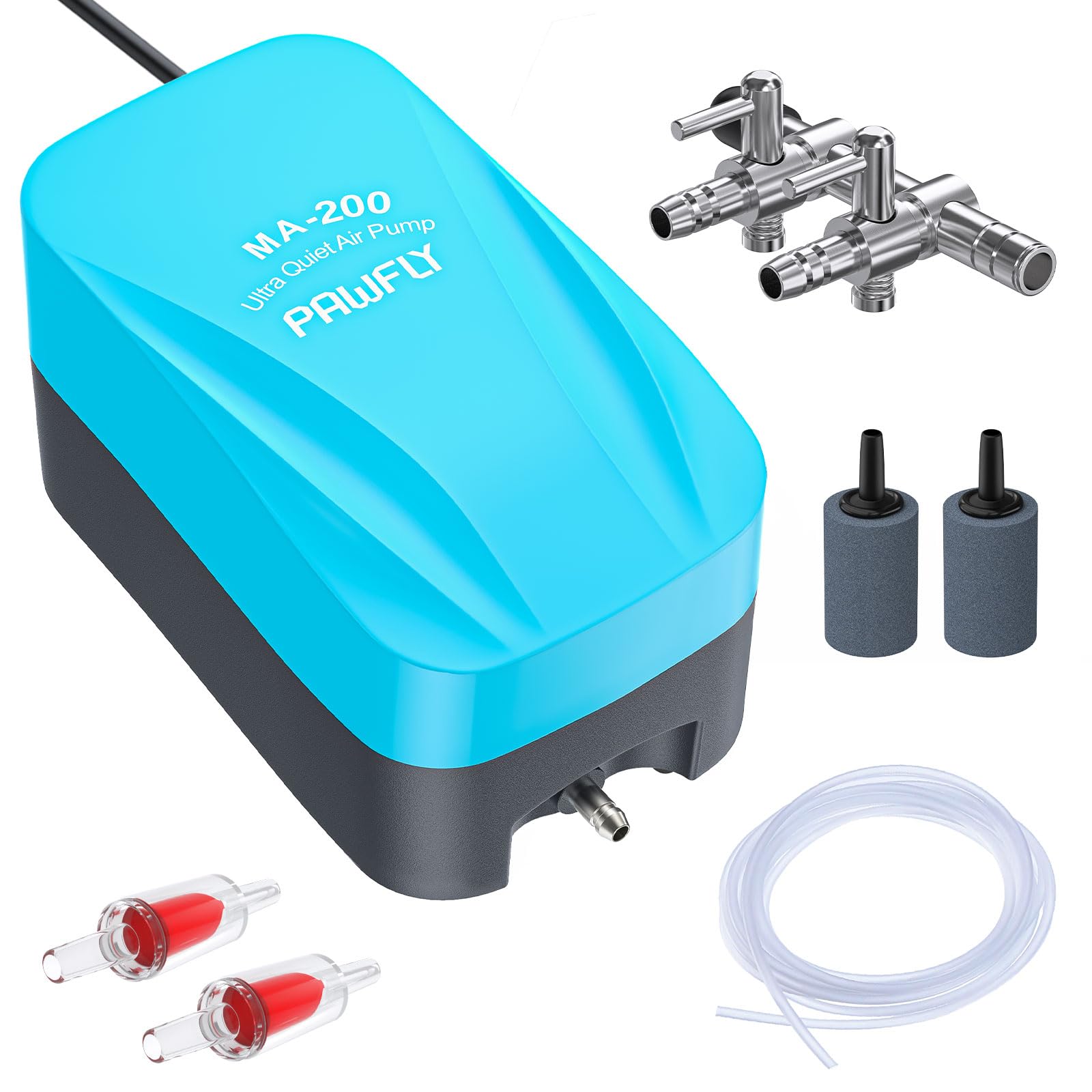 Pawfly Aquarium Air Pump 3.8 L/min Oxygen Pump for 75 to 230 litre Fish Tanks Buckets Quiet Aerator Pump Kit with Airline Tubing Control Lever Valve Air Stones and Check Valves — image 1