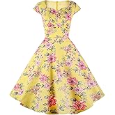 Hanpceirs Women's Cap Sleeve 1950s Retro Vintage Cocktail Swing Dresses with Pocket