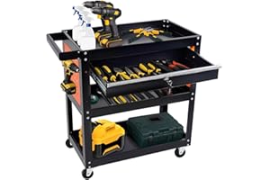 Noliven 3 Tier Rolling Tool Cart, 500lbs Load Capacity Heavy-Duty Steel Mobile Service Tool Organizer Cart, Utility Cart with
