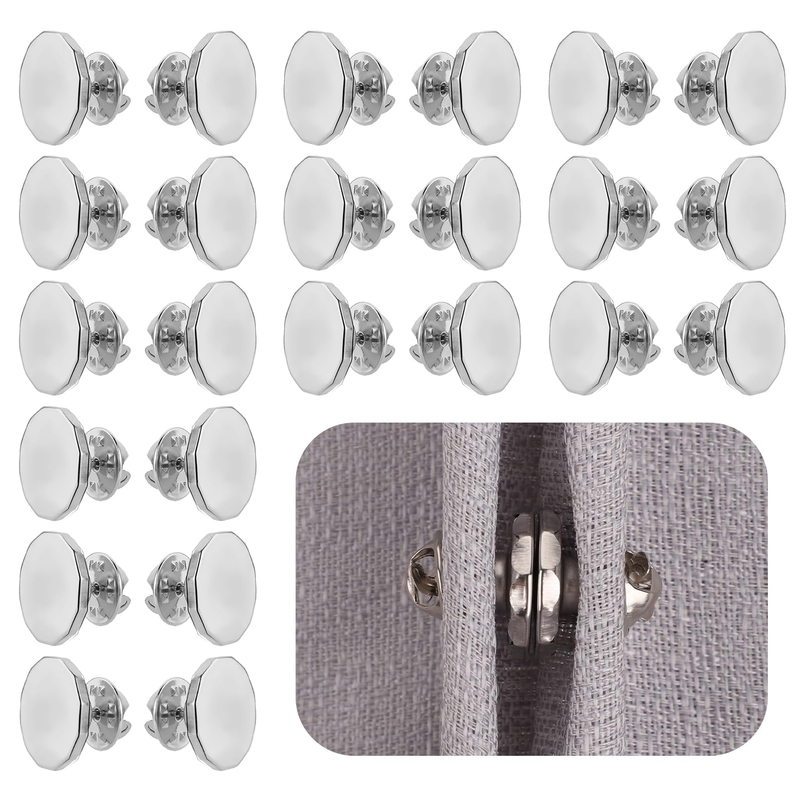 12 Pairs Curtain Magnets Closure, Shower Curtain Magnets Pins Strong Curtain Fasteners Holdback Button for Drapery Tablecloth Prevent Curtain Liner from Blowing Around