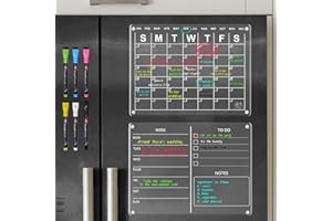 YEEYAA 2024 Magnetic Calendar for Refrigerator, 16''x 12'' 2 Set of Clear Acrylic Monthly and Weekly Calendar for Fridge with 6 Colors Liquid Markers, Reusable Monthly/Weekly/Meal/Chore Planner