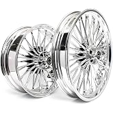 TOFR 21x3.5 18x5.5 Chrome Fat Spokes Wheels For Harley Softail Models 06-20 | Tubeless Front Rear Wheels Rims,Fits Harley Softail Standard FXSTC Custom Night Train Springer 06-10 FatBoy 07-20 Deuce 00-08