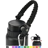 QeeCord 2.0 Paracord Handle for Hydroflask 2.0 Wide &amp; Standard Mouth Water Bottles Strap Carrier with New Safety Ring Holder, 12oz - 64oz