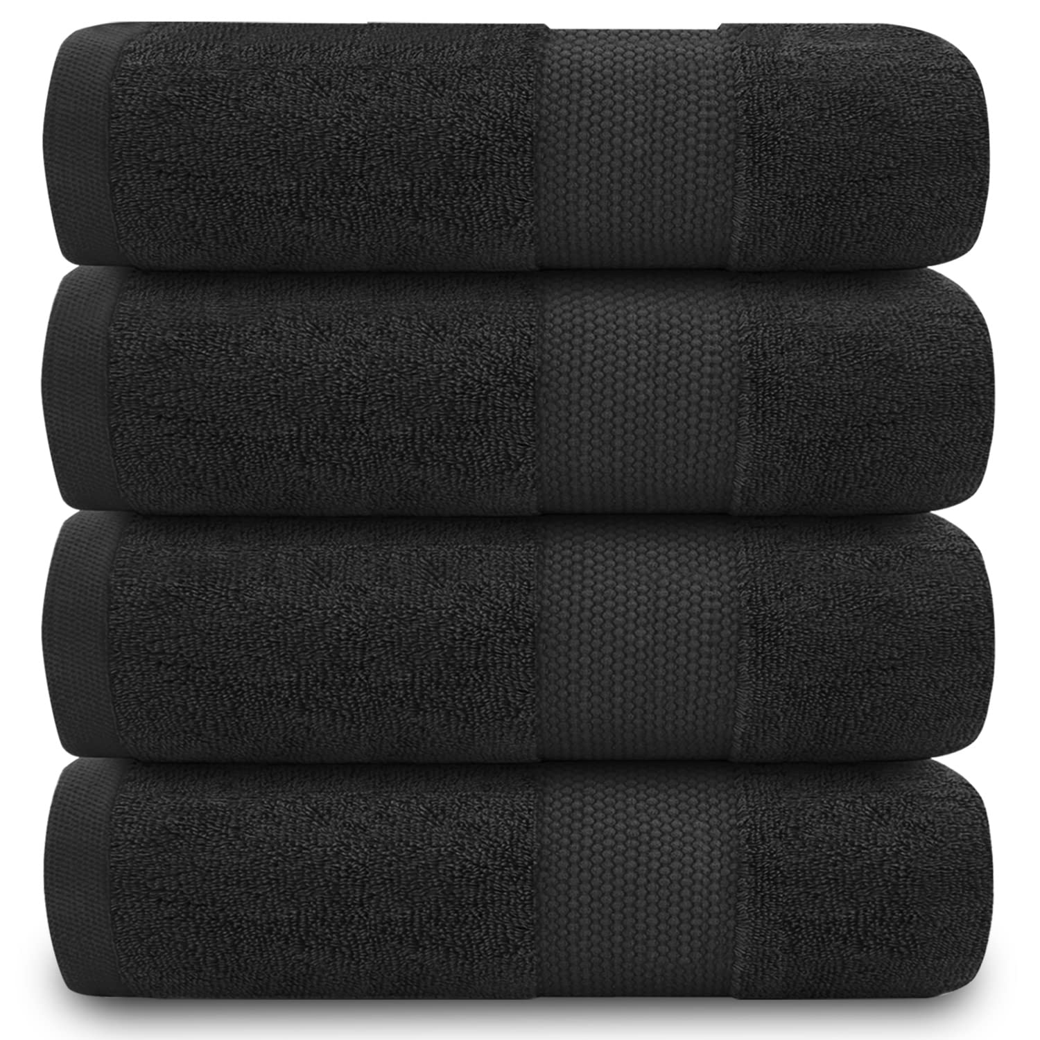 GC GAVENO CAVAILIA Fade Resistant Bathroom Towels Set, 700 GSM Premium Quality Extra Absorbent 100% Cotton Bath Towel, Black, 4PK Hand Towel