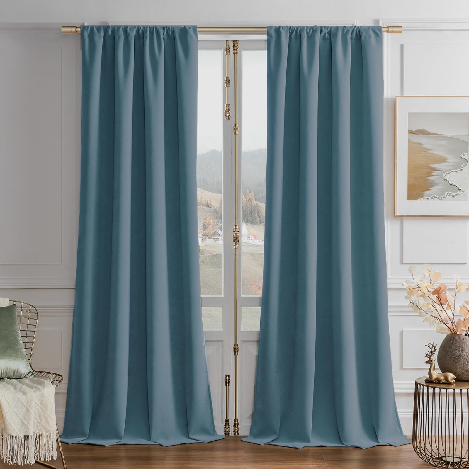 Joydeco Greyish Blue Velvet Curtains 108 Inches 2 Panels,Luxury Thermal Insulated Soft Curtains for Bedroom & Living Room, Room Darkening Velvet Drapes, Rod Pocket (52W x 108L) Image