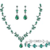 Paxuan Bridal Wedding Elegant Floral Jewelry Set for Women/Brides/Bridesmaids Crystal Jewelry Set for Wedding Prom Party Bridal Crystal Necklace Earrings Bracelet Set