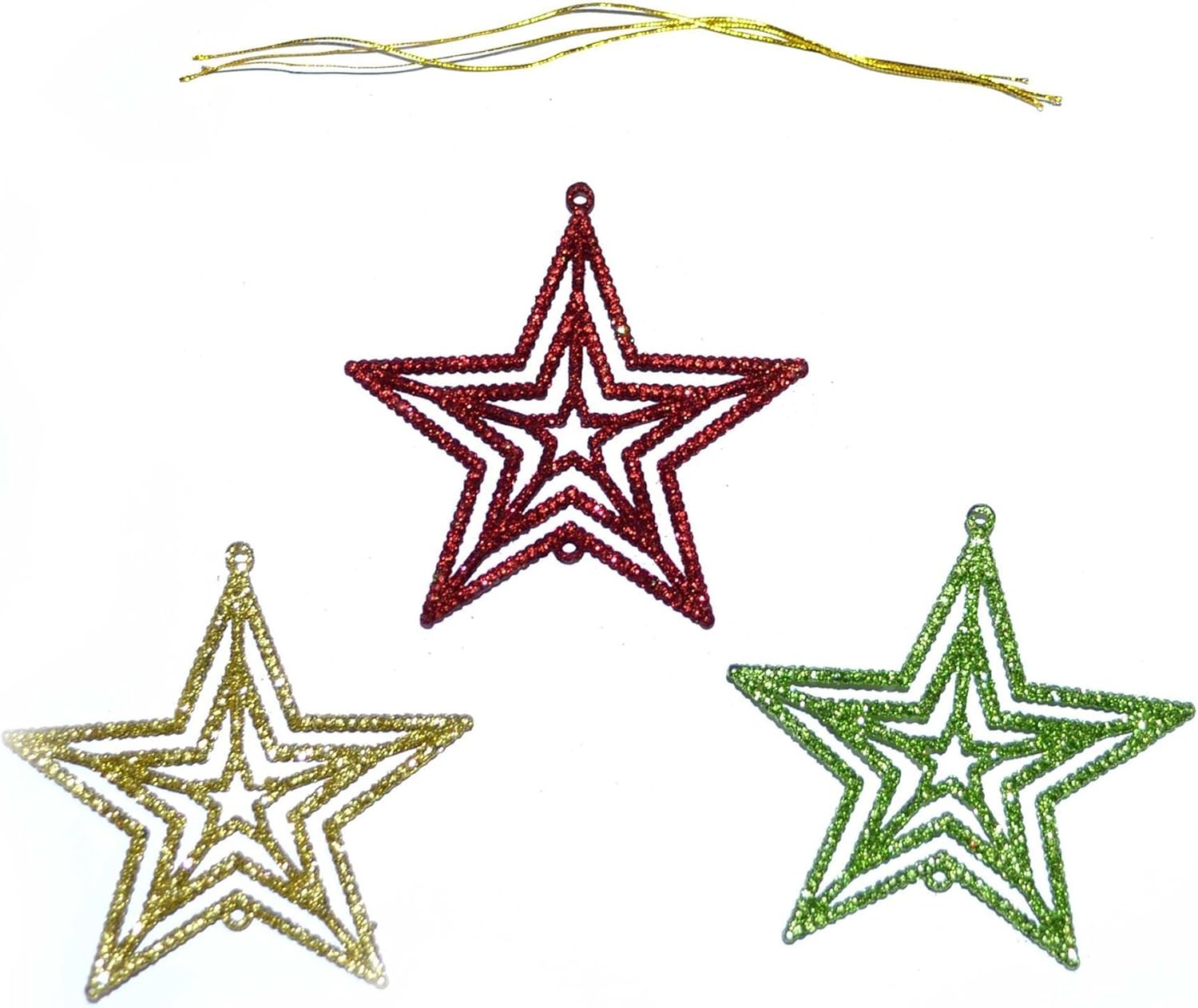 3pcs Glitter Stars Christmas Tree Decoration Xmas Party Hanging Ornament Decor, Multicolor
