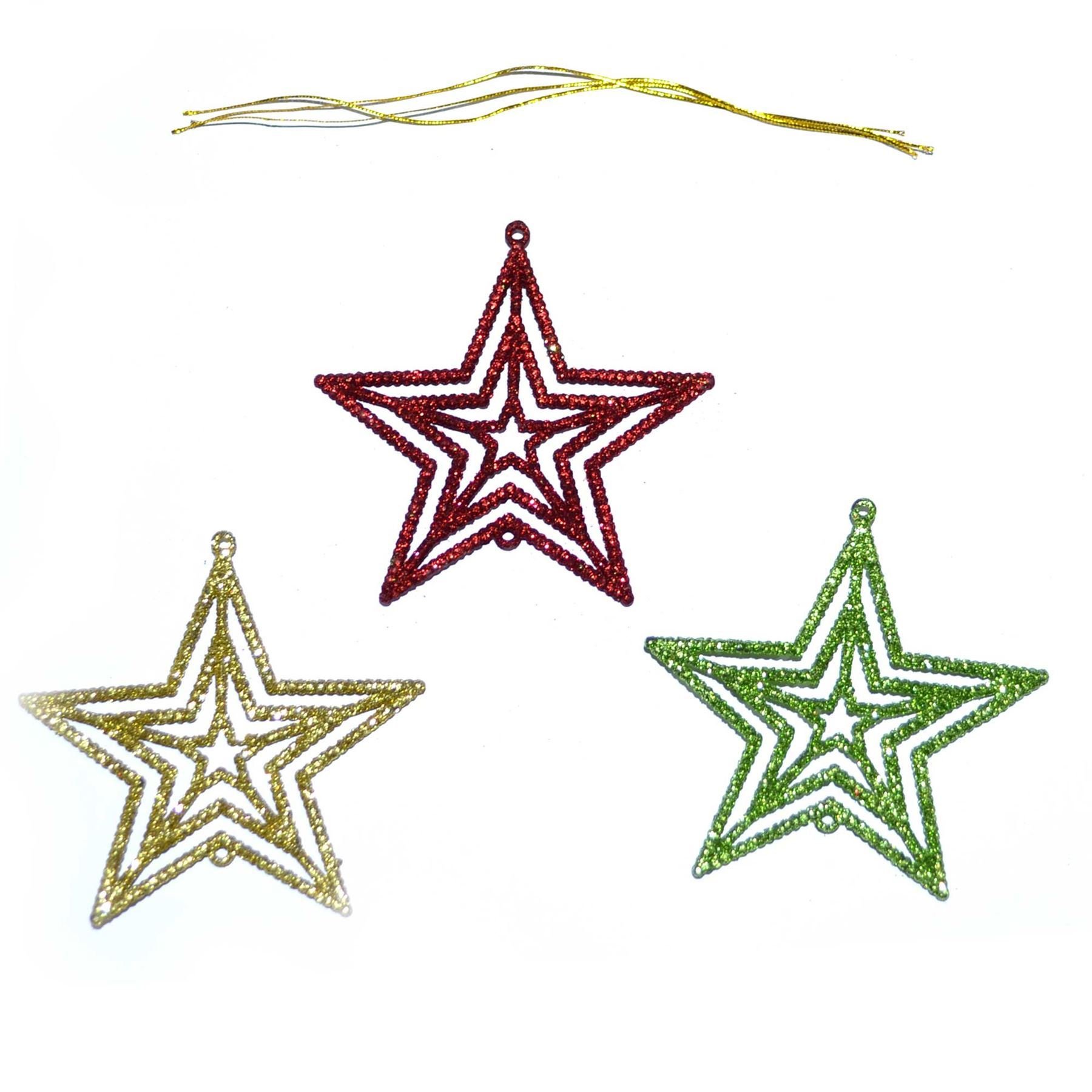 3pcs Glitter Stars Christmas Tree Decoration Xmas Party Hanging Ornament Decor