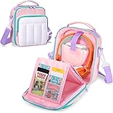 LoDrid Portable Carrying Case Compatible with Yoto Mini Audio Player (2024 Edition), Card Holder Hold up to 36 Cards, Puffy Storage Bag with Adjustable Shoulder Strap for Travel, Pink, Bag Only