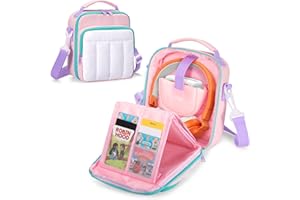 LoDrid Portable Carrying Case Compatible with Yoto Mini Audio Player (2024 Edition), Card Holder Hold up to 36 Cards, Puffy Storage Bag with Adjustable Shoulder Strap for Travel, Pink, Bag Only