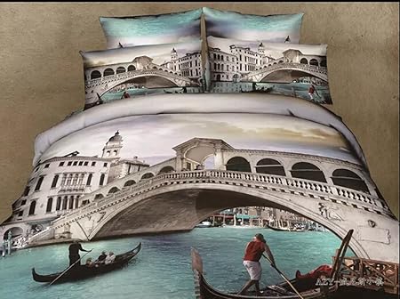 King Size Home Textile 3d Bedding Sets The Venice Town And Boat 4