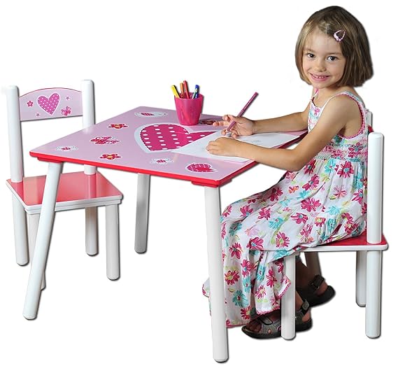 Kesper 17722 1 Kindertisch mit 2 Stühlen, Motiv: Herzen, MDF farbig lackiert, FSC