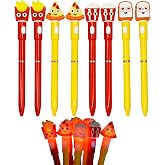 Maydahui 8Pcs Luminous Fast Food Twistable Pens French Fries Pizza Pen | Funny Popcorn Toast LED Light Ballpoint Pens Twistable Black Ink for Journaling NoteTaking Home Office Party Desk Decor