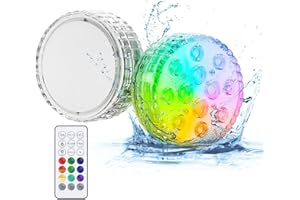 BYQIYE Underwater LED Light, Submersible Pool Light with 16 RGB Color Changing, IP68 Waterproof, RF Remote, Battery Operated Spa Light for Pool/Pond/Bath/Shower/Hot Tub/Vase/Aquarium/Party Decoration