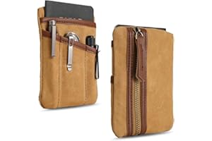 SAYRAM SP4 Waxed Canvas Compact EDC Pocket Organizer, Zippered Pocket Pouch for Men, Mini EDC Organizer for Change, Notebook, Tactical Pen, Flashlight